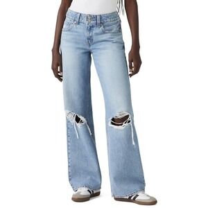 Levi's Superlow Loose Light Wash Distressed Knee Ripped Jeans Women's Size 25